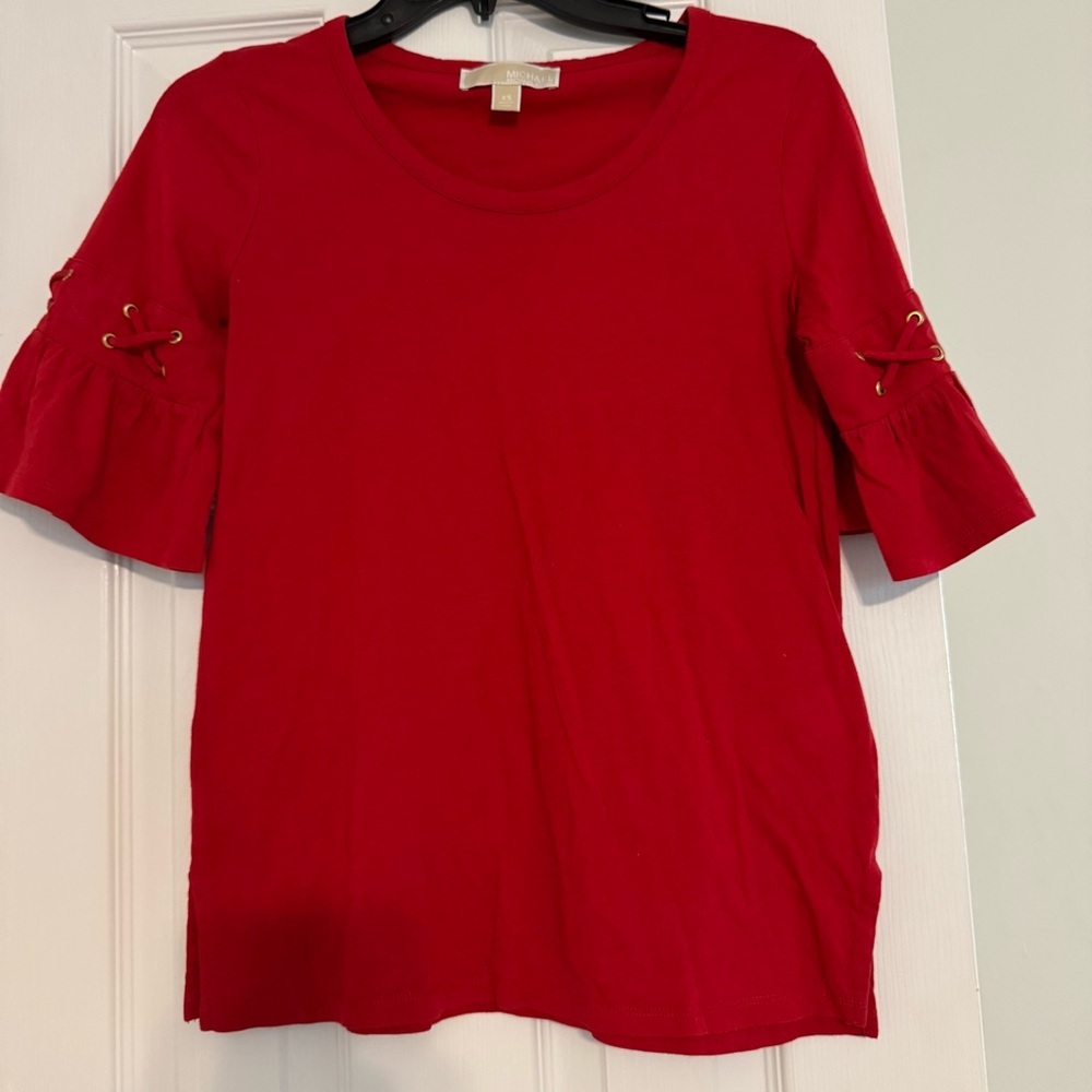 Michael Kors Red Flutter Sleeve Ruffled Blouse